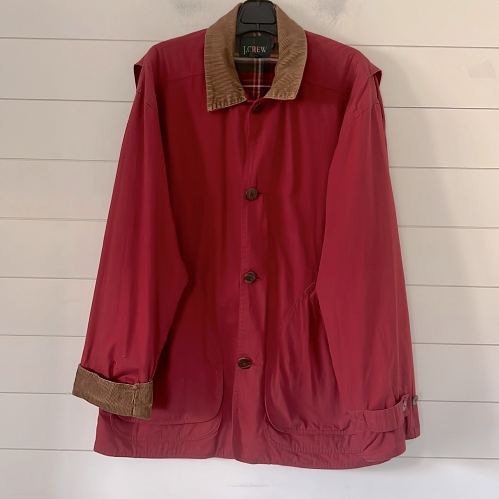 Vintage J.Crew L Barn/Chore/Field Jacket Red Tan Cord Cuff Collar Spring…
